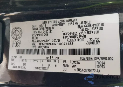 2014 Ford Escape Titanium from USA, damaged, VIN 1FMCU9J97EUC71183